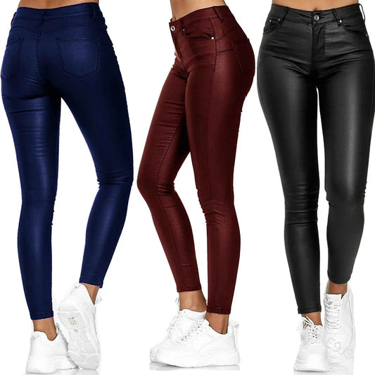 Pantalones elásticos de cintura alta para mujer