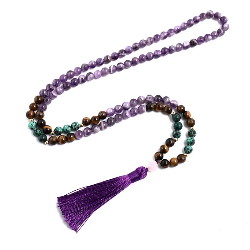 Mala Amethyst Tiger Eye Turquoise Necklace