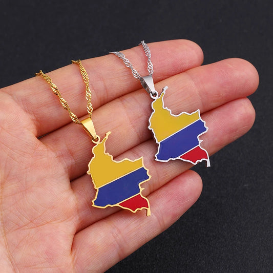 Unisex Colombian Map Flag Necklace