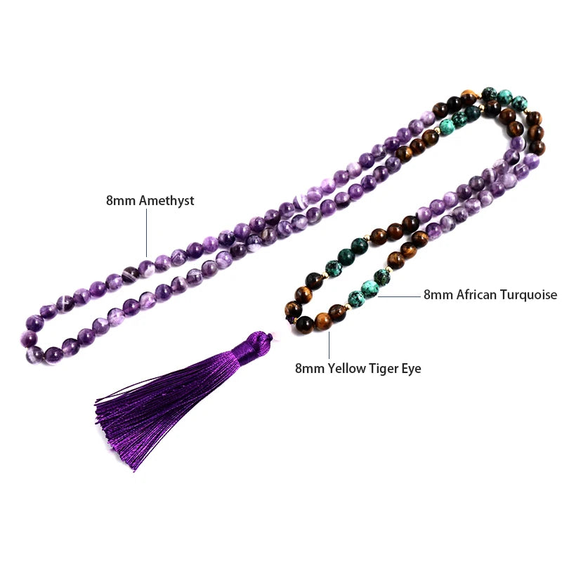 Mala Amethyst Tiger Eye Turquoise Necklace