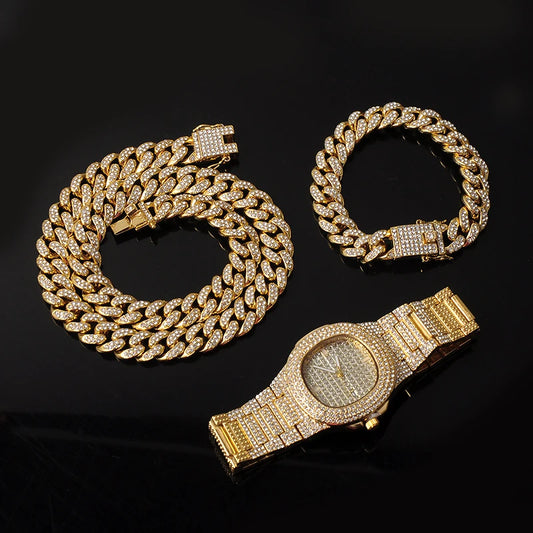 Men Jewelry Necklace+Watch+Bracelet