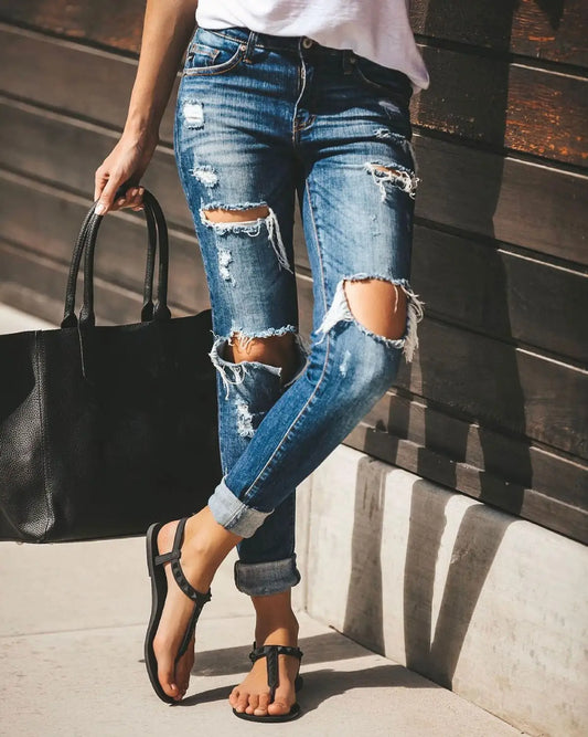 Jeans Mujer Algodón elástico rotos