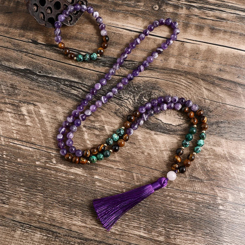 Mala Amethyst Tiger Eye Turquoise Necklace