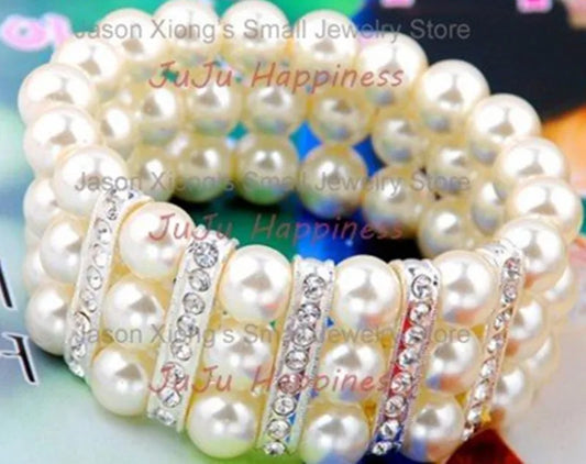 White/Ricewhite Pearl Stretchy Bracelet - admstore