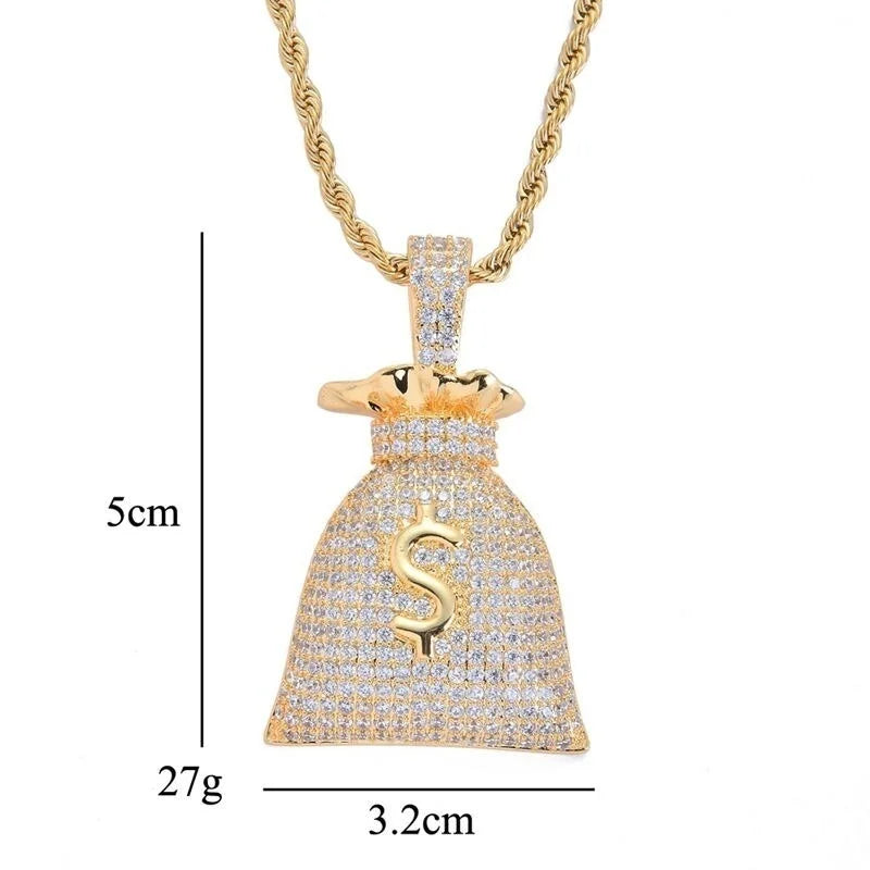 US Dollar Money Bag Necklace