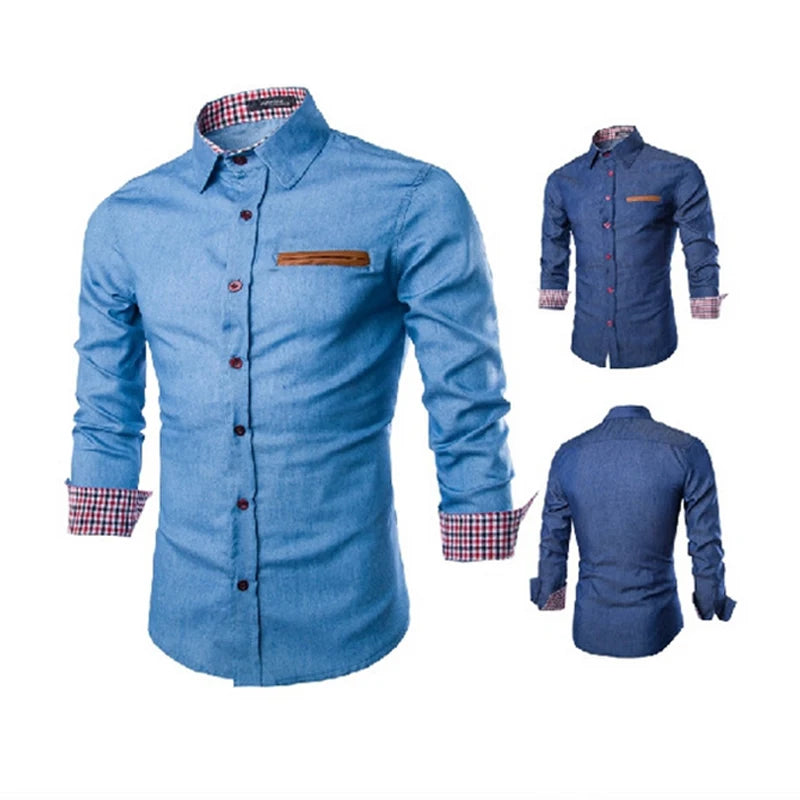 Navy Blue Jeans Male Shirt Longsleeve - admstore