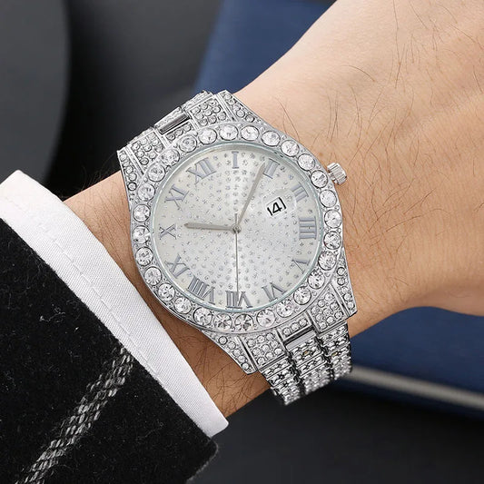 Reloj de hombre con diamantes de imitación brillantes