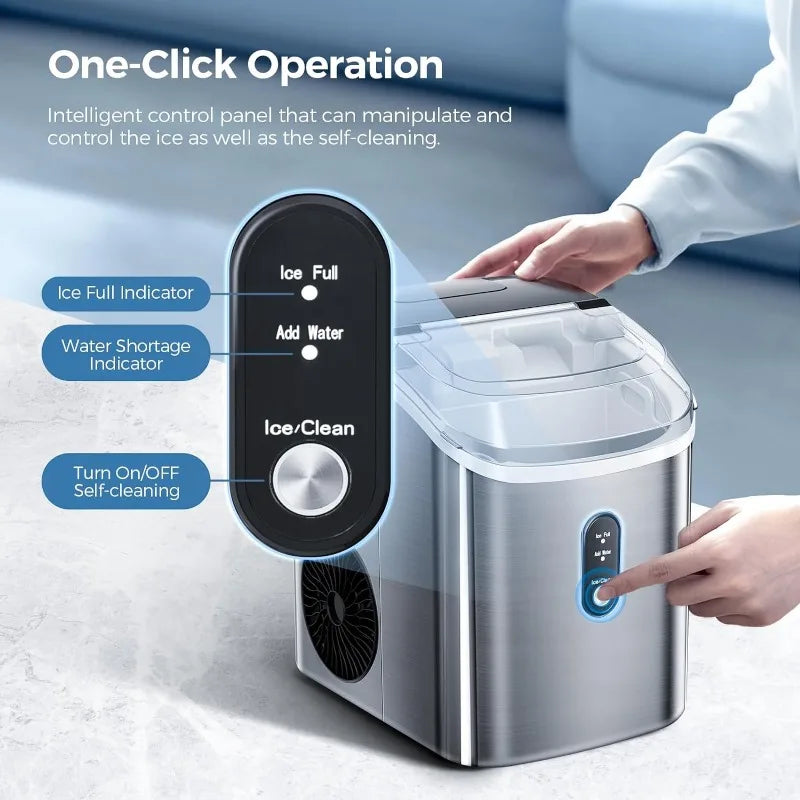 Nugget Ice Maker Nugget Ice Maker Countertop , Portable Pebble Ice Maker Machine, 35lbs/Day Chewable Ice, Self-Cleaning, Stainless Steel