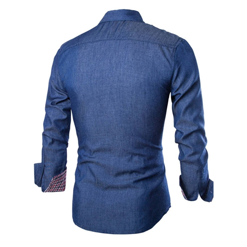 Navy Blue Jeans Male Shirt Longsleeve - admstore