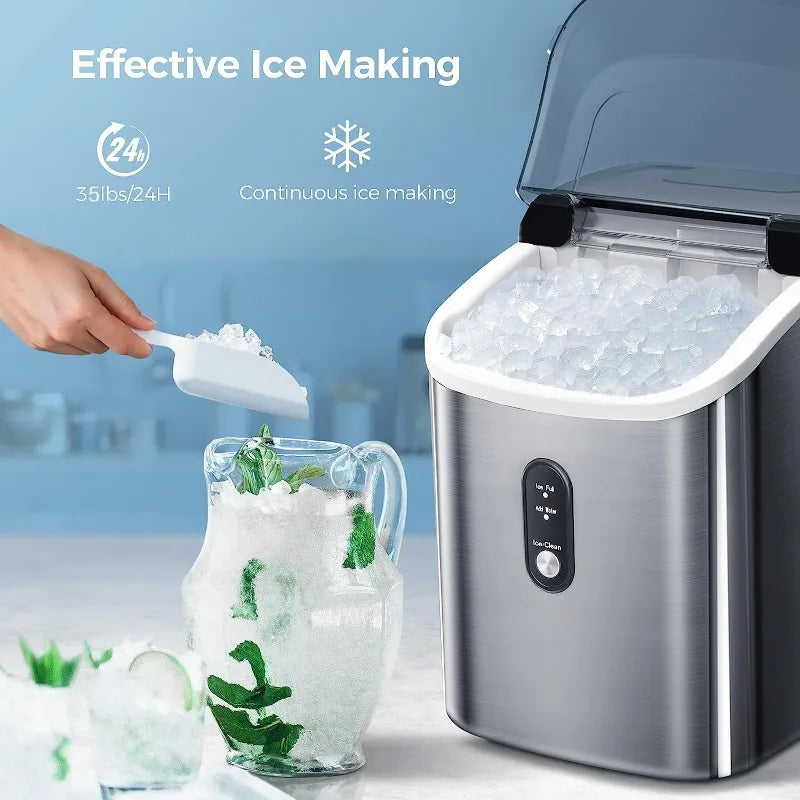 Nugget Ice Maker Nugget Ice Maker Countertop , Portable Pebble Ice Maker Machine, 35lbs/Day Chewable Ice, Self-Cleaning, Stainless Steel