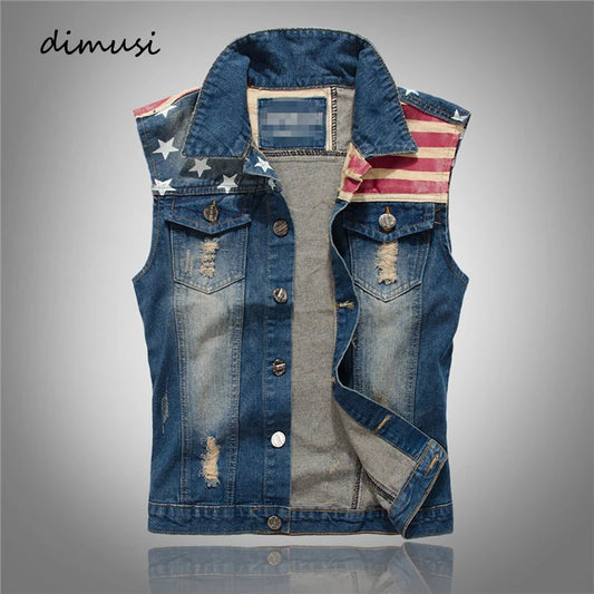 Men Ripped Sleeveless Vintage Jacket