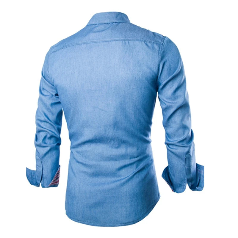 Navy Blue Jeans Male Shirt Longsleeve - admstore