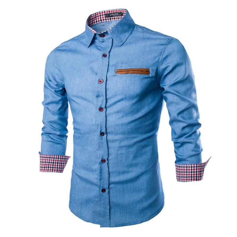 Navy Blue Jeans Male Shirt Longsleeve - admstore