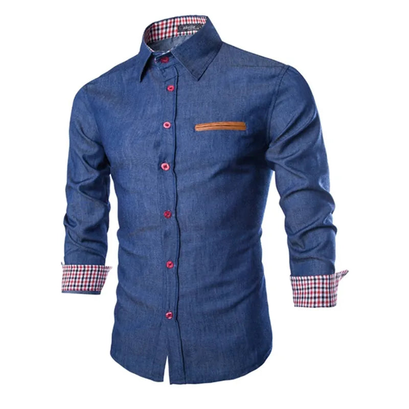 Navy Blue Jeans Male Shirt Longsleeve - admstore